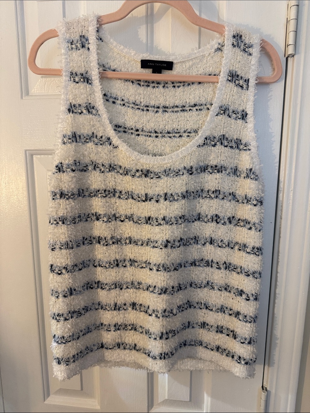 Ann Taylor Fuzzy Striped Scoop Neck Tank in White and Black